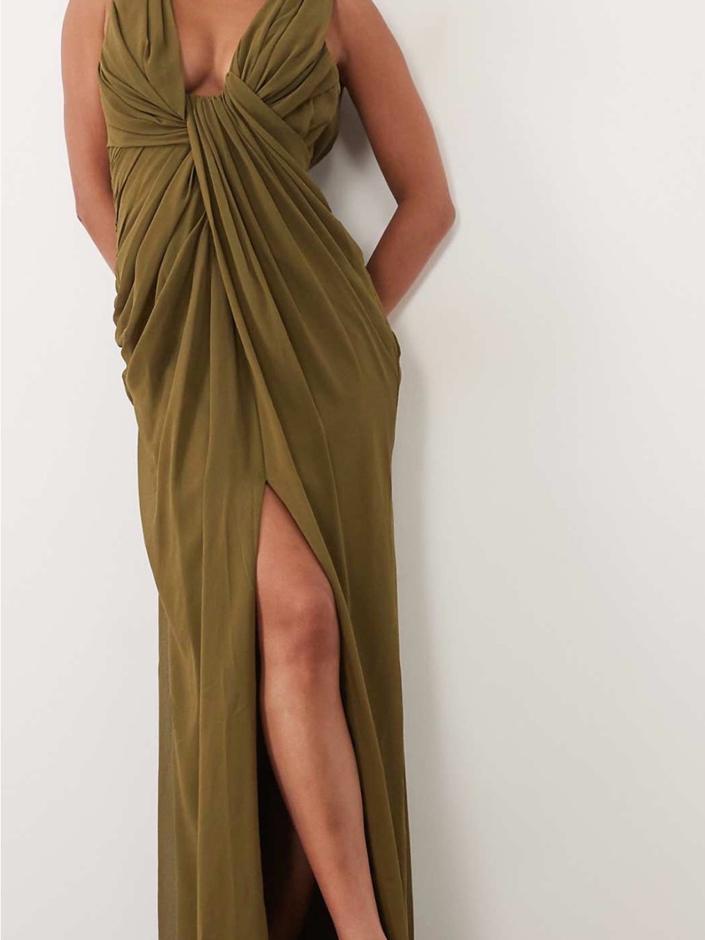 ASOS Olive Twist Front Maxi Dress with High Slit